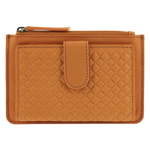 Pierre Cardin Leather Diamond Pattern Emboss Zip Purse Wallet 14cm Tan