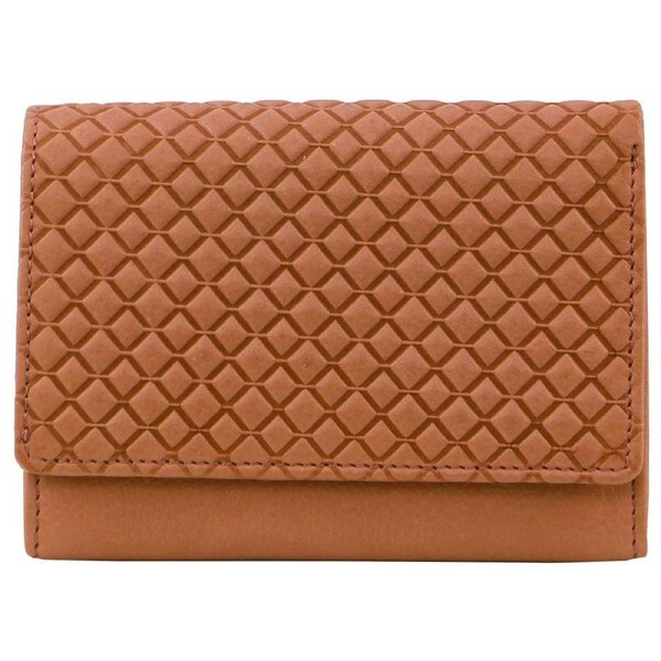 Pierre Cardin Women's Leather Tri-fold Diamond Pattern Emboss Wallet Apricot