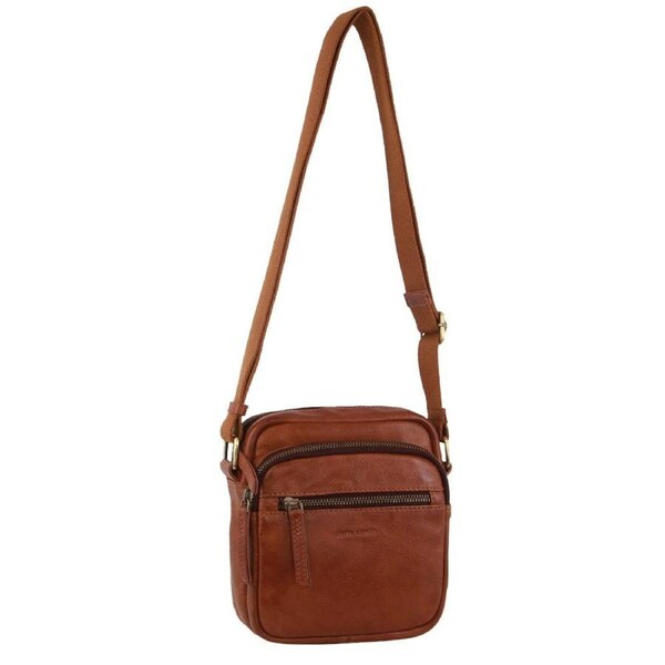 Pierre Cardin Men's Italian Leather Shoulder Crossbody Bag 19x22 cm Cognac