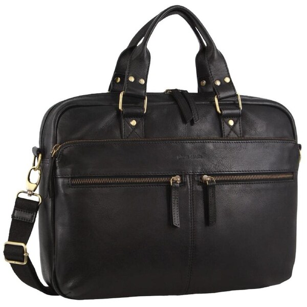 Pierre Cardin Multi-Compartment Leather Laptop Shoulder Bag 43x31cm Black