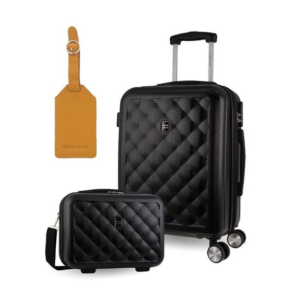 Pierre Cardin Cabin Hard-Shell Suitcase & Mini Beauty Travel Case w/ Tag Black