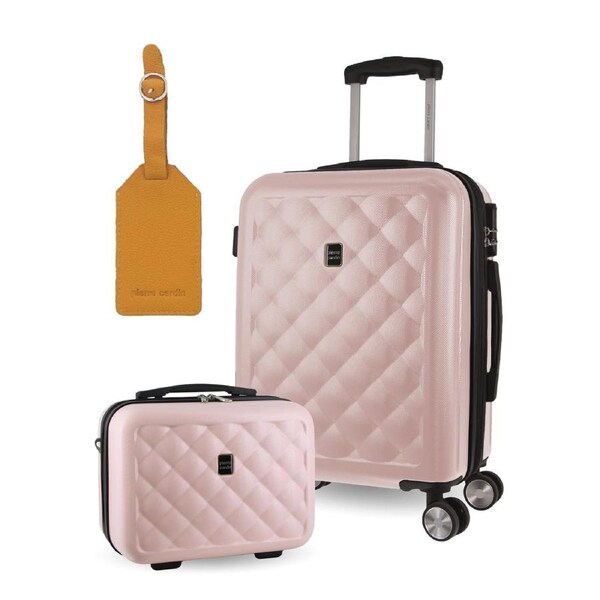 Pierre Cardin Cabin Hard-Shell Suitcase & Mini Beauty Travel Case w/ Tag Rose