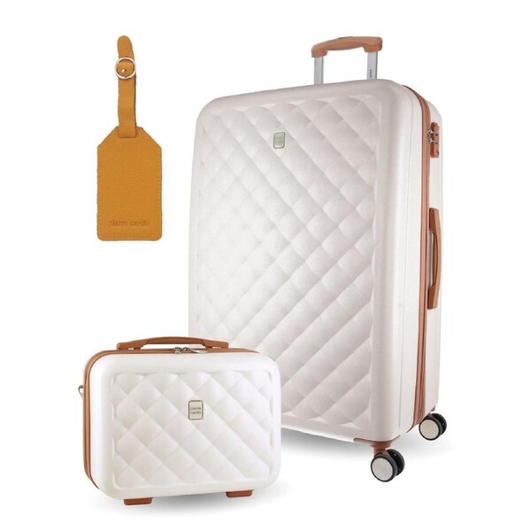 Pierre Cardin Large Hard-Shell Suitcase & Mini Beauty Travel Case w/ Tag White
