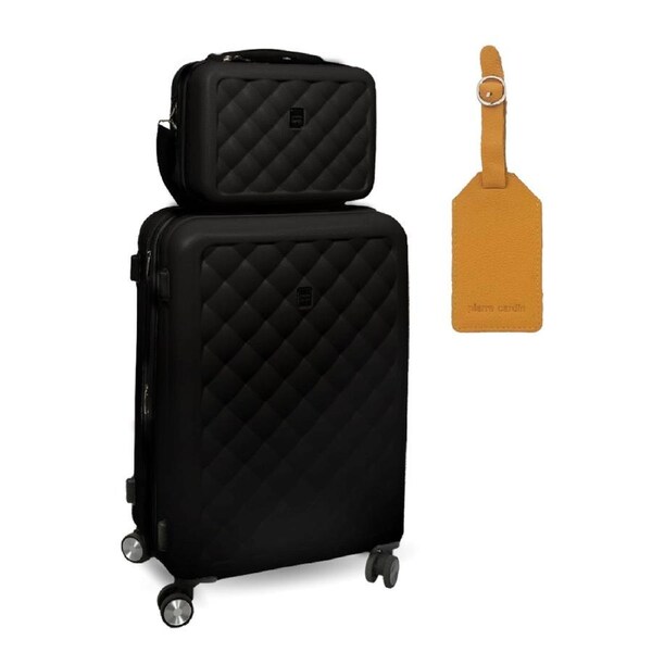 Pierre Cardin Medium Hard-Shell Suitcase & Mini Beauty Case Set w/ Tag Black