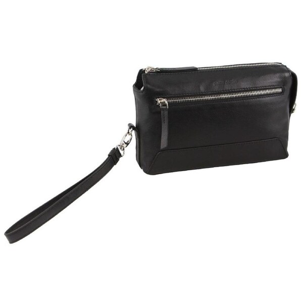 Pierre Cardin Men's Leather Organiser Wristlet Pouch/Bag 25x17cm Black