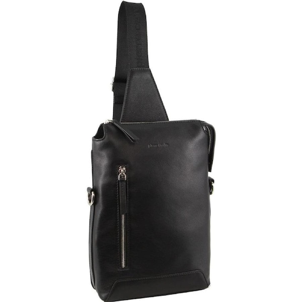 Pierre Cardin Unisex Leather 3 Way Crossbody Sling Bag 26cm Black