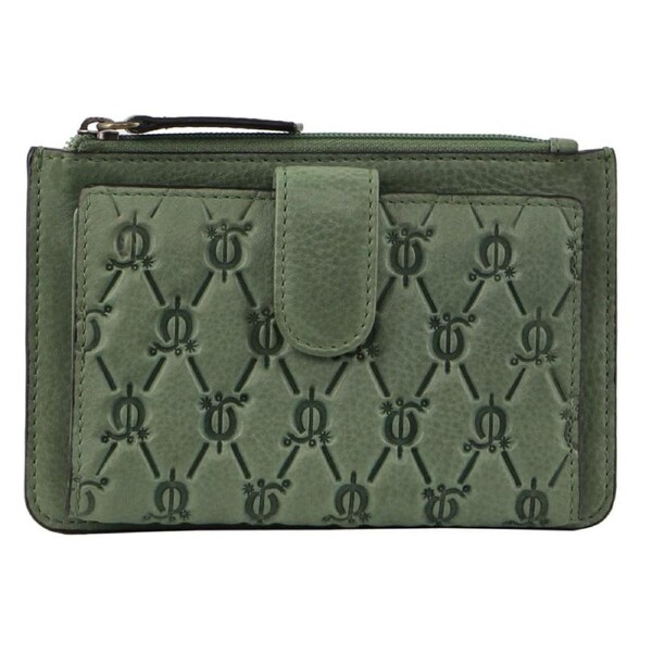Pierre Cardin Leather Pattern Embossed Zip Purse Wallet 14 cm Sage