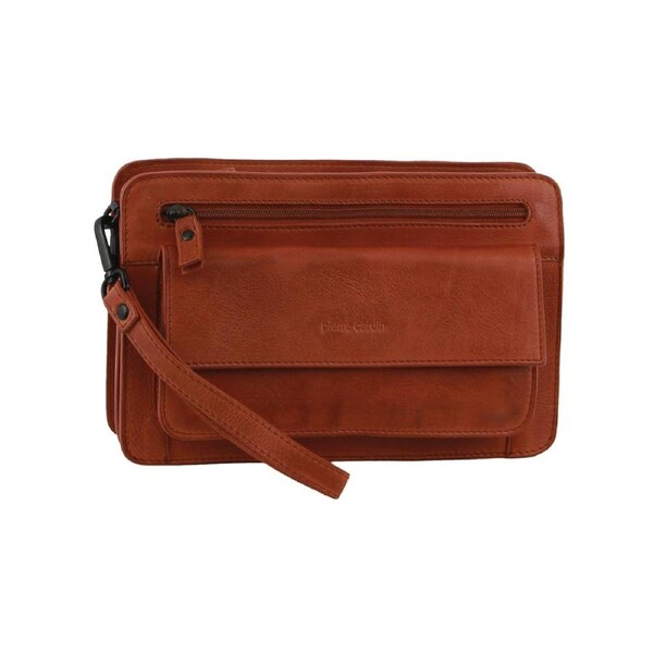 Pierre Cardin Men's Leather Multi Compartment Organiser Bag 25x17cm Cognac
