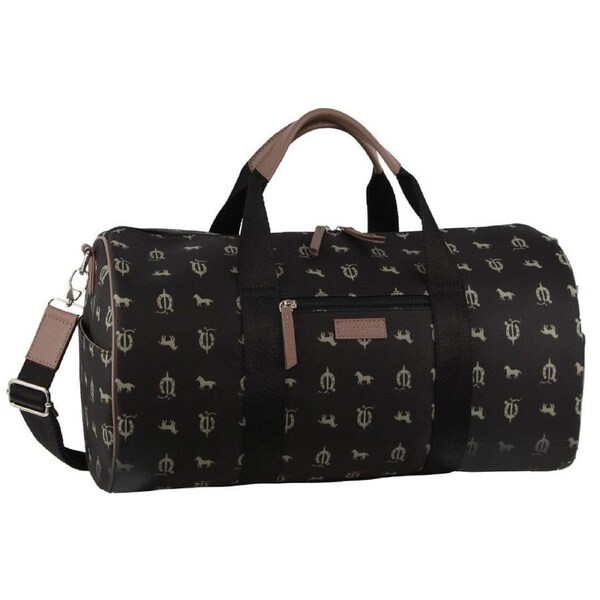 Pierre Cardin Leather/Canvas Print Overnight Duffel Travel Bag 50x25cm Black