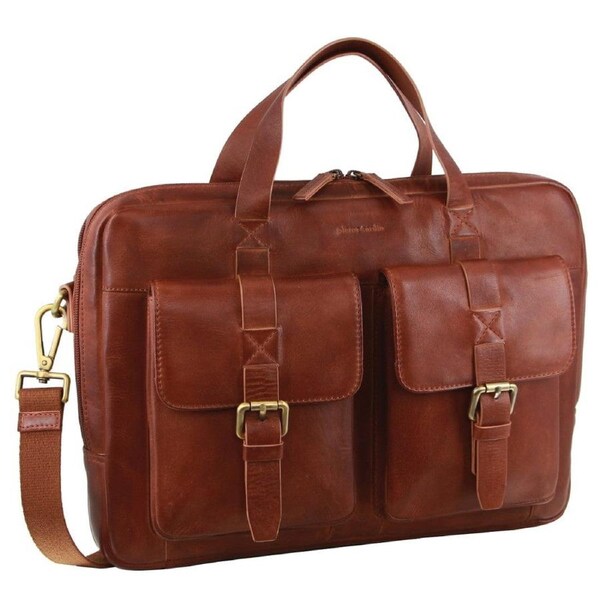 Pierre Cardin Men's Rustic Leather Satchel/Messenger Shoulder Bag 40x29cm Cognac