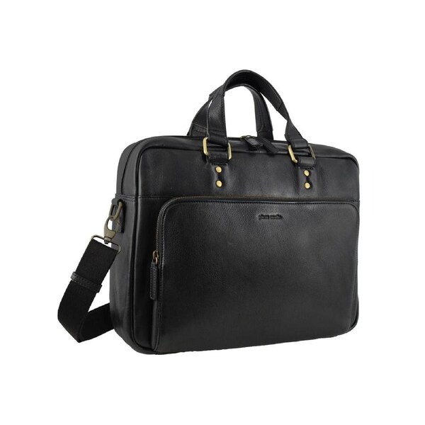 Pierre Cardin Men's Leather Rustic Business/Laptop Shoulder Bag 41x29cm Black