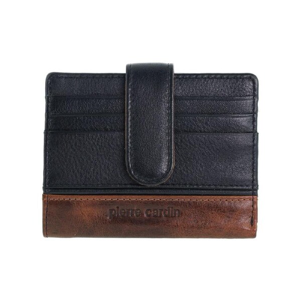 Pierre Cardin Men's Leather Streamlined Tab Protected RFID Wallet Black/Cognac