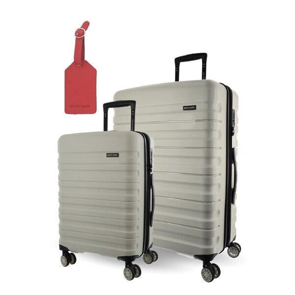 2pc Pierre Cardin Hard-Shell Medium & Cabin Set Travel Luggage w/Name Tag Snow