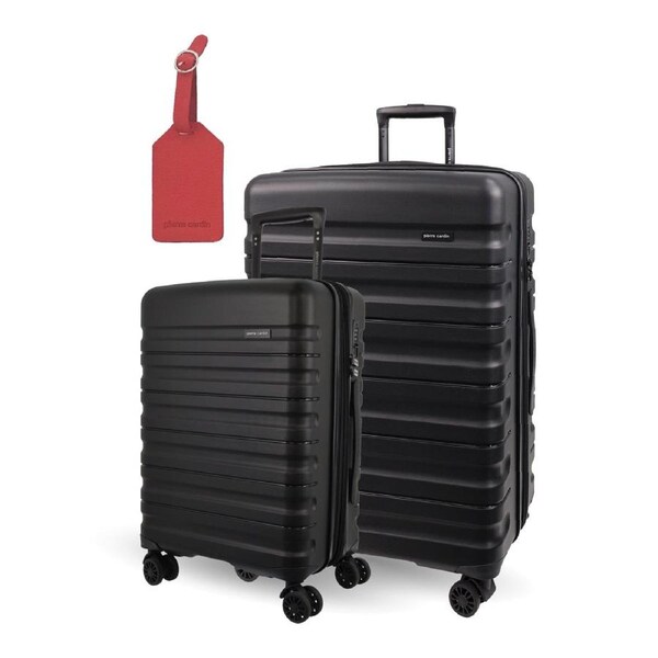 2pc Pierre Cardin Hard-Shell Medium & Cabin Set Travel Luggage w/Name Tag Black
