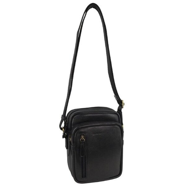 Pierre Cardin Men's Leather Twin Zip Shoulder Crossbody Bag 17x21cm Black
