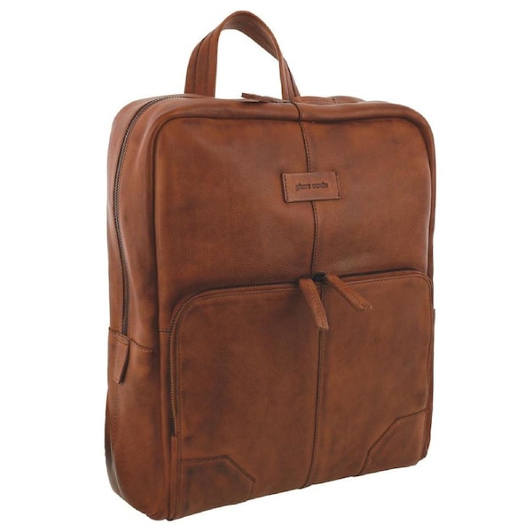 Pierre Cardin Men's Italian Leather Sleek Laptop Backpack Bag 33x40cm Cognac