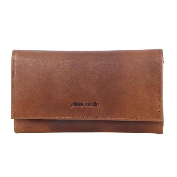 Pierre Cardin Women's Rustic Leather Protected RFID Wallet 19cm Cognac