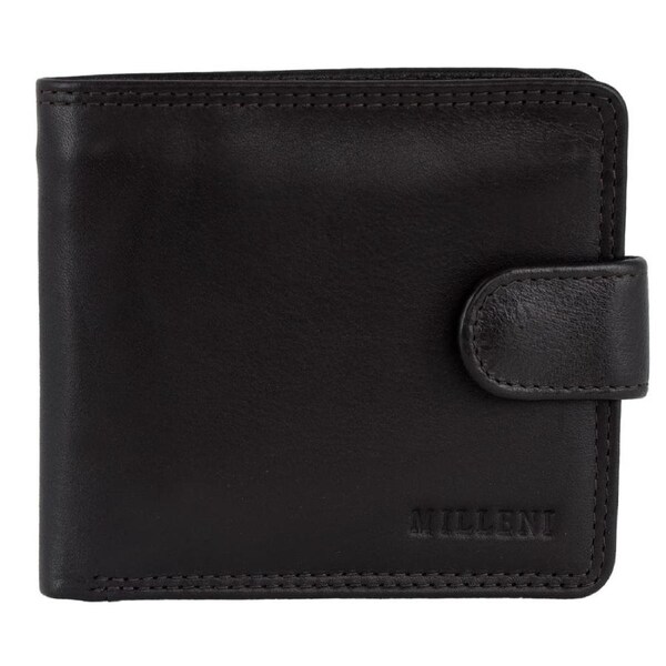 Milleni Men's Leather Card/Cash RFID Protected Tab Wallet 11cm Black
