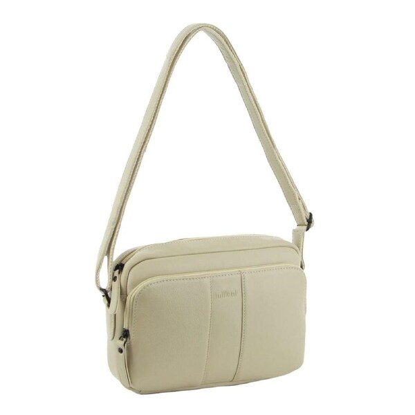 Milleni Women's Multi Zip Leather Shoulder Crossbody Bag 26x20cm Cement