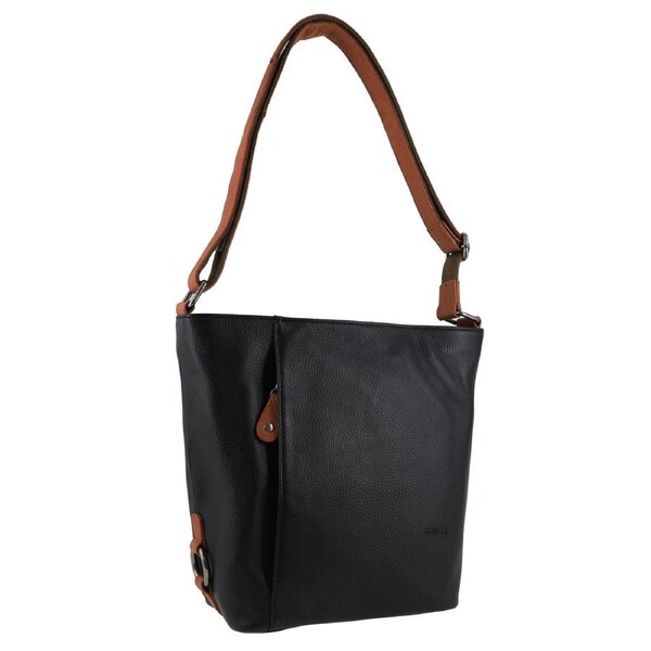 Milleni Women's Nappa Leather Shoulder Crossbody Bag w/Zip 27x30cm Black/Cognac