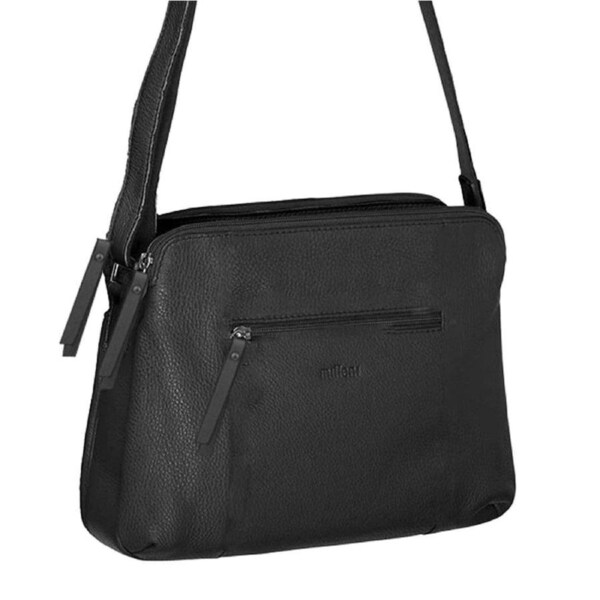 Milleni Women's Nappa Leather Shoulder Crossbody Bag 28x22cm Black