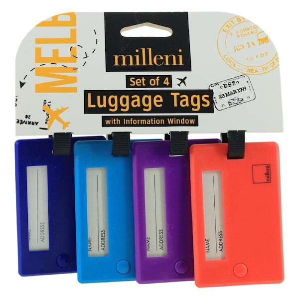 4pc Milleni Vibrant Travel Luggage Suitcase Tags Name Address 8.5cm Multicolor