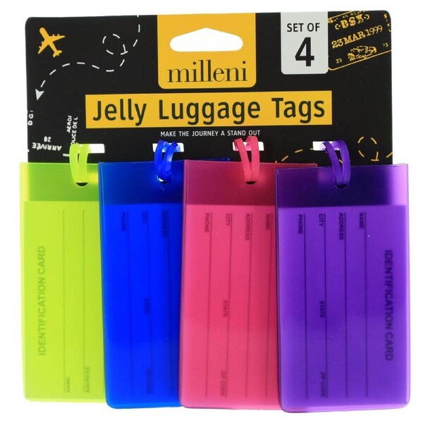 4pc Milleni Travel Jelly Luggage Suitcase Tags Loop Strap Name Address
