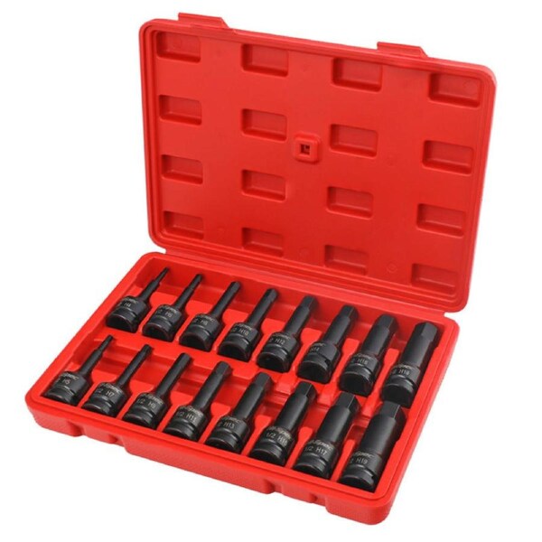 16 pcs 1/2 Impact Socket Allen Key Hex Bit Set H4-H19 CR-MO