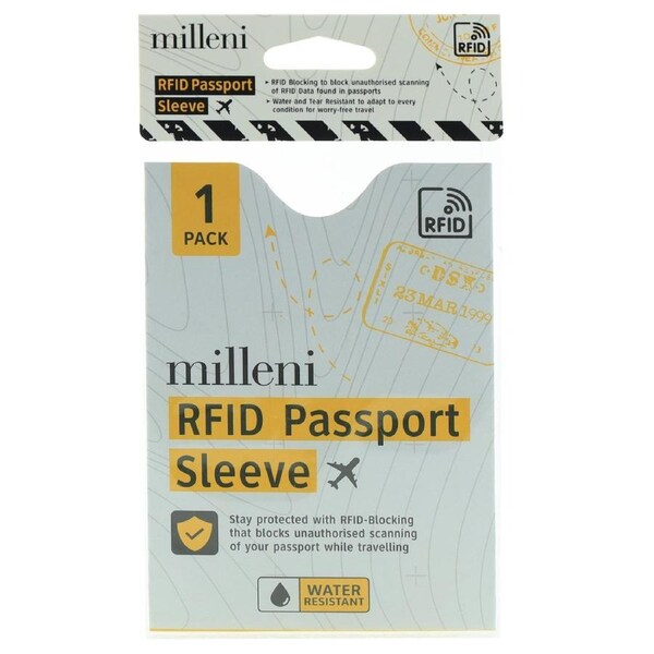 Milleni Travel RFID Passport Sleeve Water/Tear Resistant Secure White