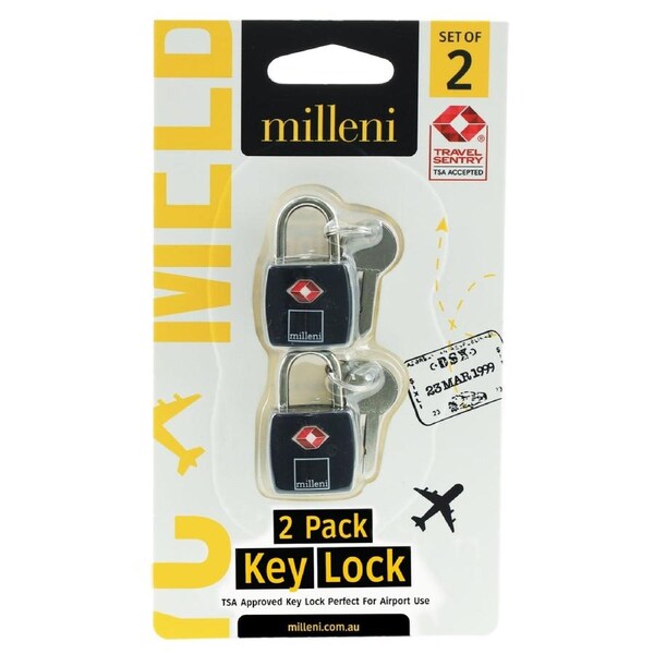 2PK Milleni Travel Luggage Suitcase Secure Safety TSA Key Lock Black