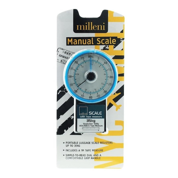 Milleni Travel Manual Scale Portable Compact Light 32kg Comfortable Grip Blue