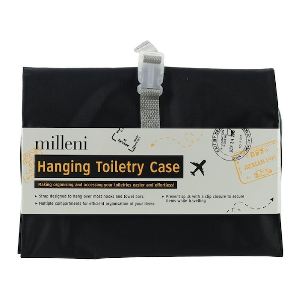 Milleni Multiple Compartment Travel Hanging Toiletry Case 59.7cm Black