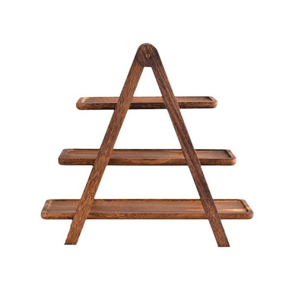 3 Layer Wooden Tray Display Rack Dinner Plate Holder Stand Storage Shelf for Home