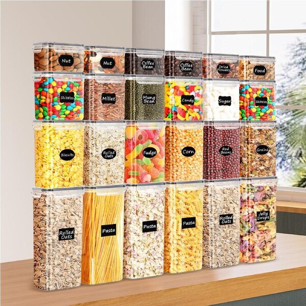 ZUNI Dry Food Storage Canisters Containers with Lids BPA Free Plastic 24 PCS