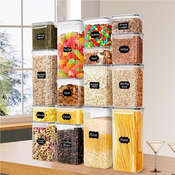 ZUNI Dry Food Storage Canisters Containers with Lids BPA Free Plastic 16 PCS