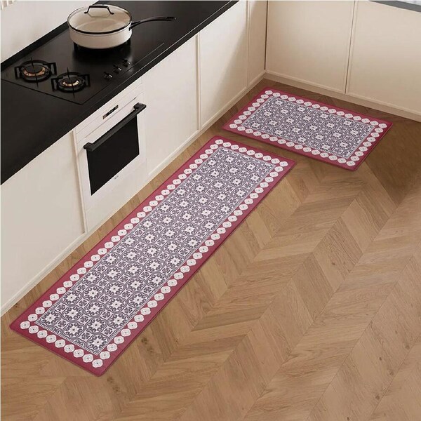 ZUNI Kitchen Mats Set of 2 Non Slip Comfort Standing Rug Door Floor Mats Red