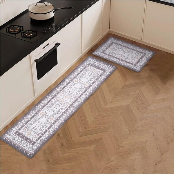 ZUNI Kitchen Mats Set of 2 Non Slip Comfort Standing Rug Door Floor Mats Brown