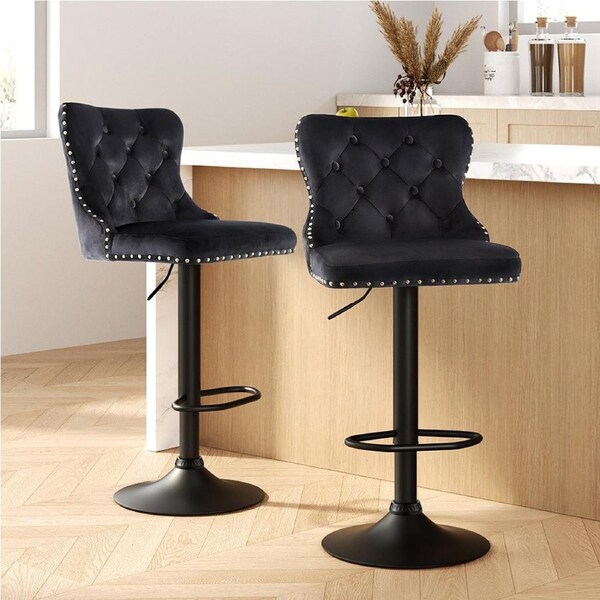 Artiss 2x Velvet Bar Stool Adjustable Height Nailhead Trim Kitchen Counter Stool