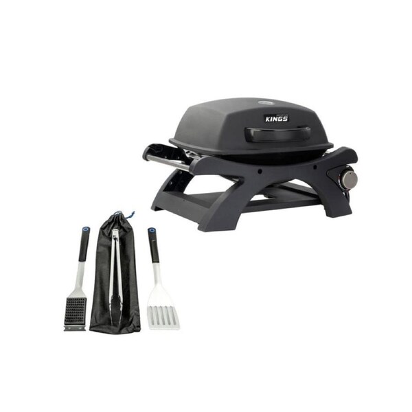 Kings Single Burner BBQ Portable - 11,500 BTU + BBQ Tools Stainless Steel 3-Pack