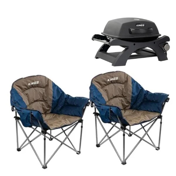 Kings Single Burner BBQ Portable - 11,500 BTU + 2x Deluxe Sofa Chair