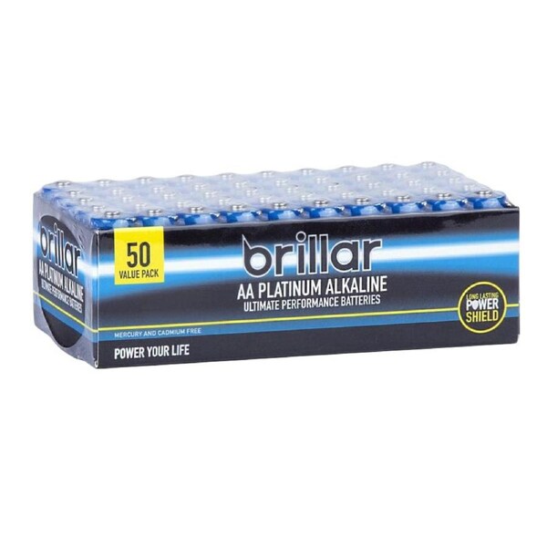 50 Pcs Brillar AA Platinum Alkaline Batteries
