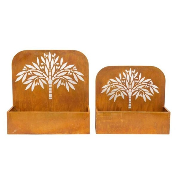 Willow & Silk Set/2 Nested Rust 'Tree' Wall/Floor Planters 50x21x50cm