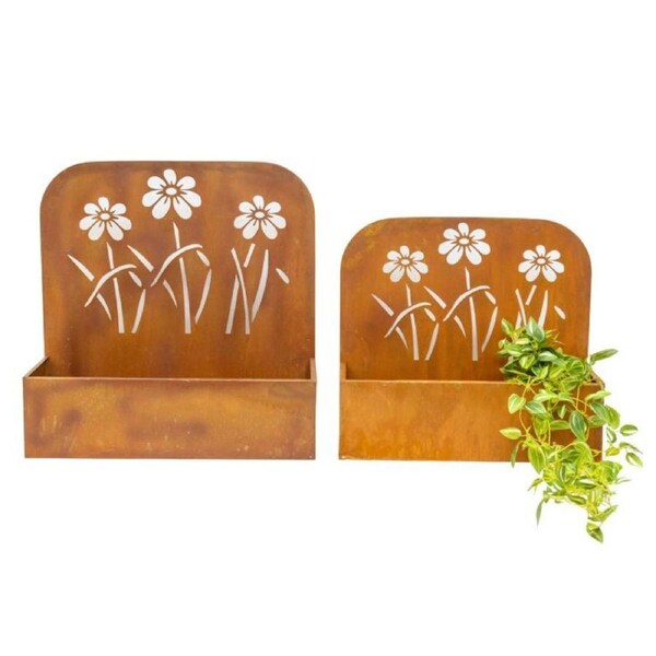 Willow & Silk Set/2 Nested Rust 'Flowers' Wall/Floor Planters 50x21x50cm