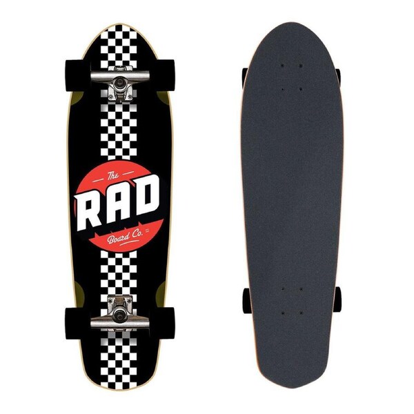 Rad Board Co Complete Skateboard Cali Cruiser Checker Stripe Black/White 9.125in