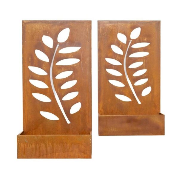 Willow & Silk Set/2 Nested Floor/Wall Laser-cut 'Leaves' Planters 50x20x95/45x15x80cm