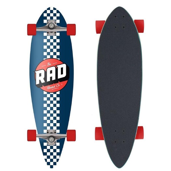 Rad Board Co Complete Pintail Mini Longboard Checker Stripe White/Navy 9in