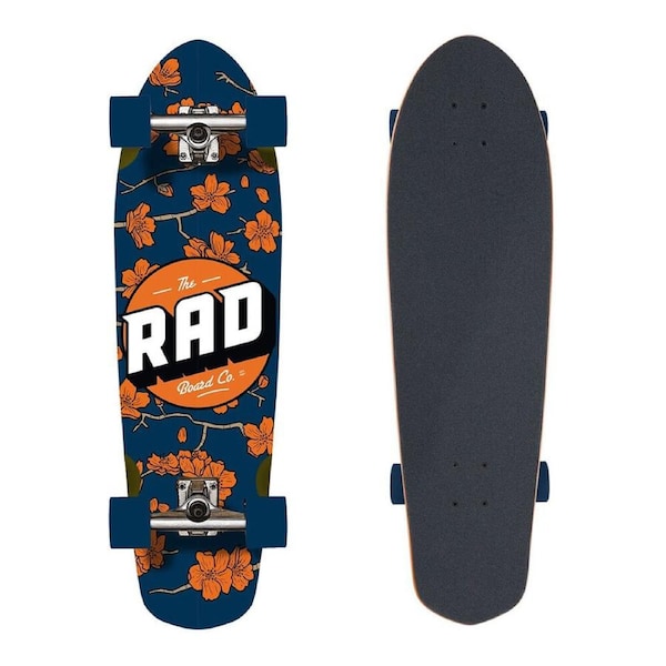 Rad Board Co Cali Cruiser Complete Skateboard Cherry Blossom NVY/OR 9.12in