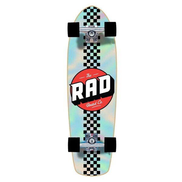 Rad Board Co Complete Skateboard Retro Roller Checker Stripe Holographic 7.9in