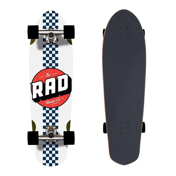 Rad Board Co Cali Cruiser Complete Skateboard Checker Stripe WHT/NVY 9.12in