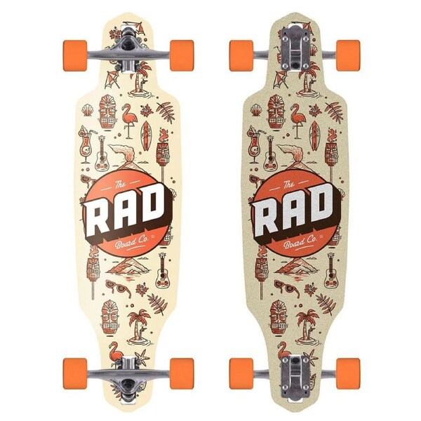 Rad Board Co Complete Drop Through Outdoor Longboard Deck Tiki Wallpaper 9in